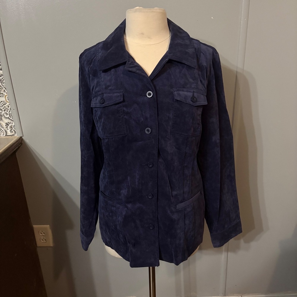 NWOT Croft & Barrow Blue Corduroy Button Down Jacket Long Sleeve (Women's XL)